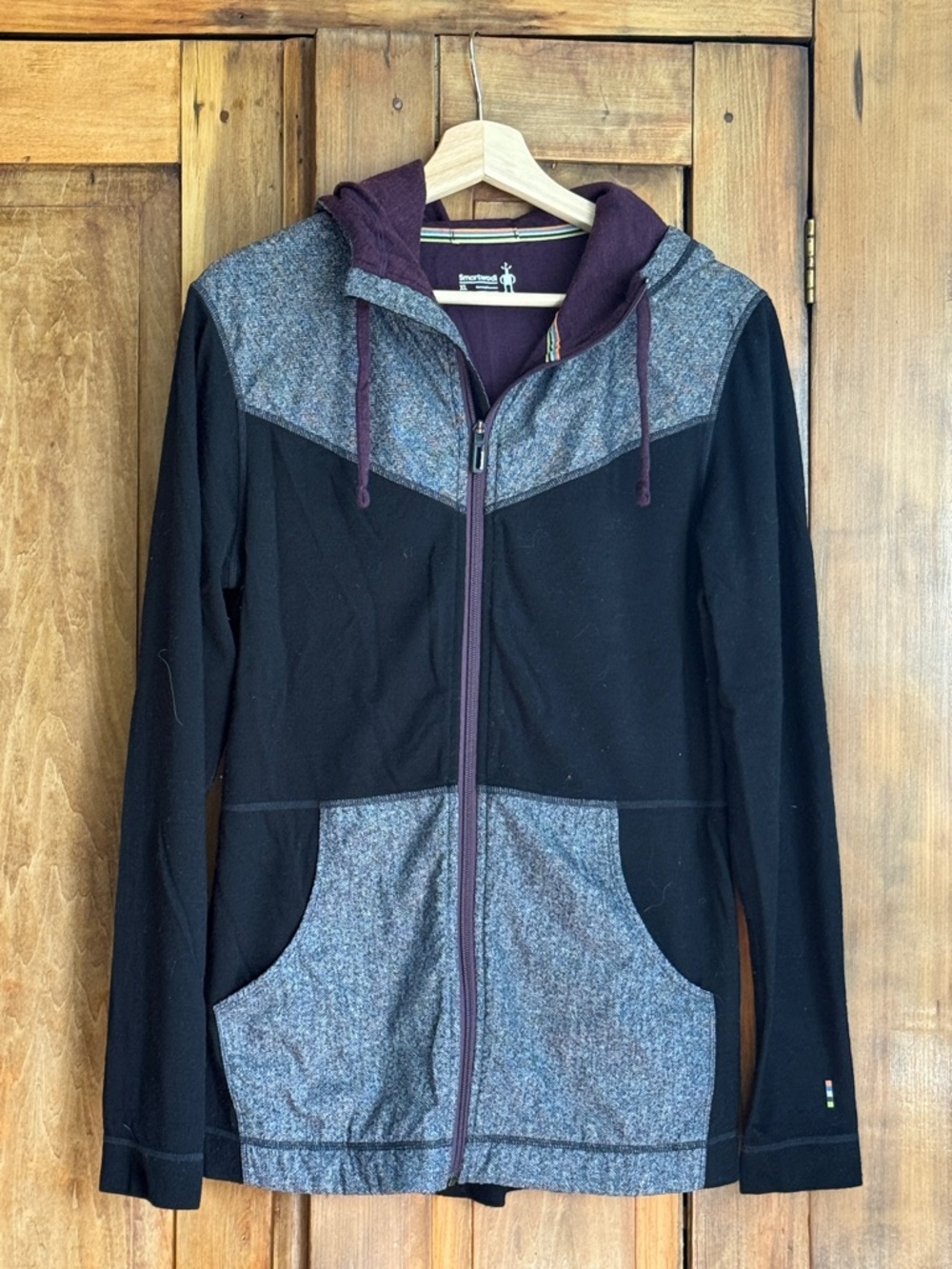 Smartwool Black & Plum Hooded Zip Jacket with Heathered Gray Panels